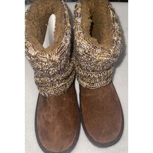 MUK LUKS WOMEN'S LAUREL FLAT SWEATER KNIT ANKLE BOOTS SZ 10 BROWN Snow Boot